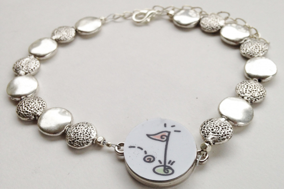Flat Pewter Golf & Silver Beaded Ball Marker Ankle Bracelet
