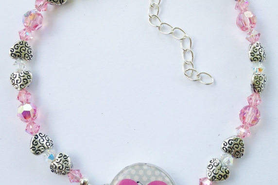 Pink Swarovski Crystal with Textured Pewter Hearts