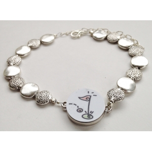 Flat Pewter Golf & Silver Beaded Ball Marker Ankle Bracelet