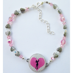 Pink Swarovski Crystal with Textured Pewter Hearts